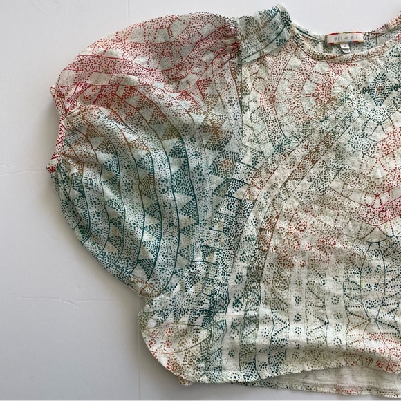 Anthropologie Eri + Ali Briony Batwing Sleeve Top Green, Orange, Blue and Ivory - Picture 11 of 16